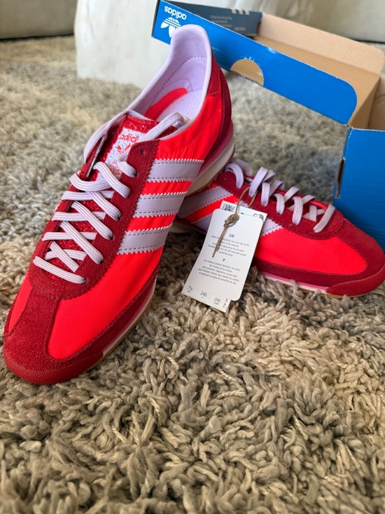 adidas Shoes - adidas Women's Red Sneakers with White 3-Stripes
